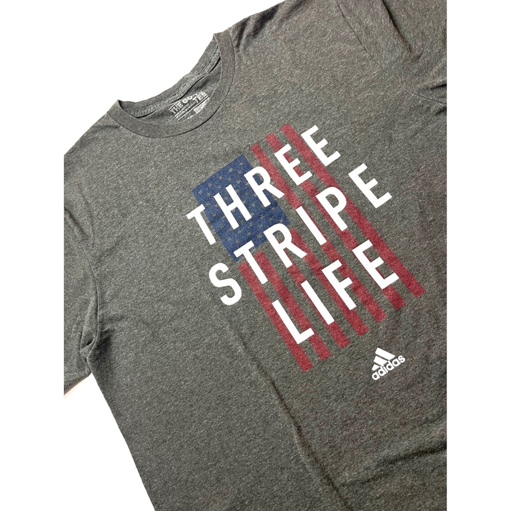 Adidas Mens Three Stripe Life USA American Flag T-Shirt Gray Large 0292